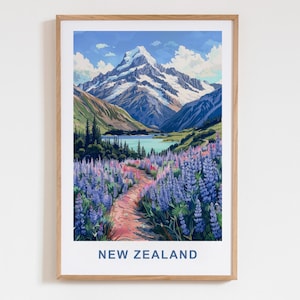 Neuseeland Berglandschaft Ansicht Kunst Poster Druck - Reise Wand Kunst Geschenk