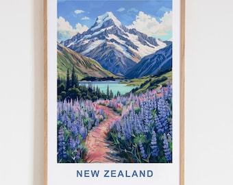New Zealand Mountain Landscape View Art Poster Print - Travel Wall Art Gift