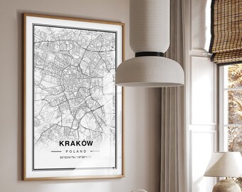 Krakow Map, Kraków Poland Map, Krakow Map Print