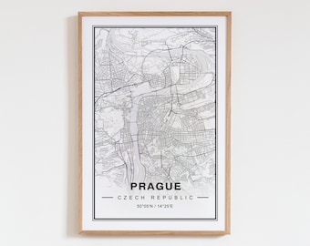 Affiche imprimée carte de Prague, art mural intérieur, cadeau de vacances de voyage