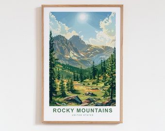Rocky Mountains Travel Poster - National Park Colorado Print, Interior Wall Art Decor, Holiday Travel Gift