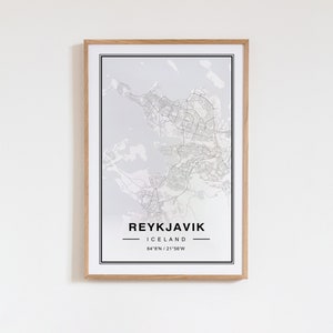 Reykjavik, Islande, carte, impression d'art, affiche murale intérieure, impression d'art