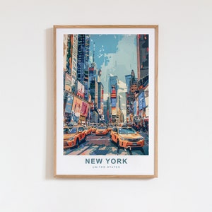 Impresión con vista a Times Square: póster de viaje a la ciudad de Nueva York, decoración de pared energética, regalo navideño