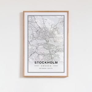 Stockholm Schweden Karte Kunstdruck Poster Innenwand Dekor, Urlaub Reise Geschenk
