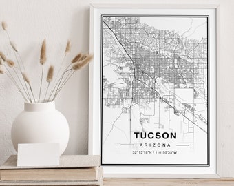 Tucson map, Tucson Print, Tucson Map Print, Tucson Arizona Map