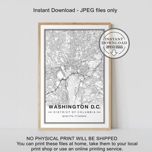 Carte de Washington DC, impression de carte de Washington DC, impression de Washington, affiche de carte de Washington