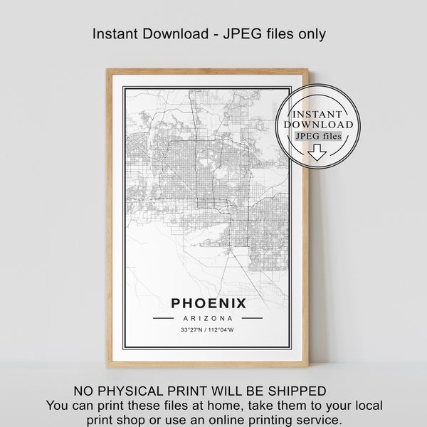 Phoenix Map, Phoenix Map Print, Phoenix Arizona Map, Phoenix Digital Map