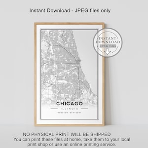 Carte de Chicago, impression de carte de Chicago, impression de Chicago, affiche de carte de Chicago, carte de l'Illinois de Chicago, carte de l'Illinois de Chicago