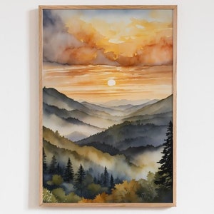 Great Smoky Mountains Nationalpark Aquarell Kunstdruck Poster - Reise Wandkunst, Weihnachtsgeschenk, Hochzeitsgeschenk, Nationalpark Dekor