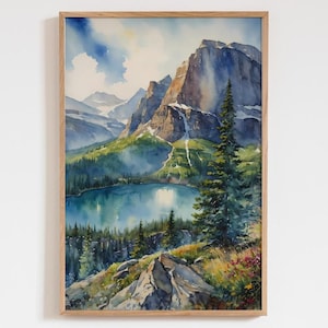 Glacier National Park Montana Watercolor Art Print - Travel Poster Gift, National Park Wall Art Decor