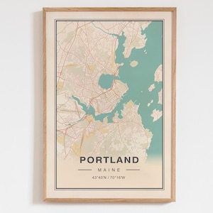 Portland Maine vintage kaart Art Print poster - Maine reiscadeau aandenken, Portland gedrukt Wall Art Decor