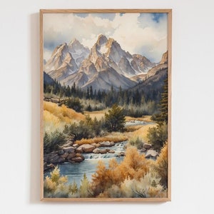 Grand Teton National Park Watercolor Art Print Poster - Travel Wall Art, Christmas Gift, Anniversary Gift, National Park Wall Art Decor