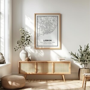 Lissabon Portugal kaart Art Print poster - Portugal reiscadeau aandenken, Lissabon gedrukte muurkunst decor