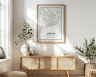 Lissabon Portugal kaart Art Print poster - Portugal reiscadeau aandenken, Lissabon gedrukte muurkunst decor