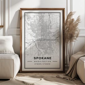 Spokane Washington kaart Art Print poster - Washington reiscadeau aandenken, Spokane WA gedrukt Wall Art Decor