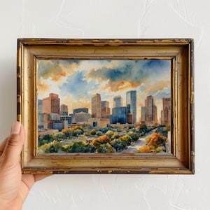Houston Watercolor Art Print Poster - Houston Texas Wall Art Decor, Houston TX Travel Gift