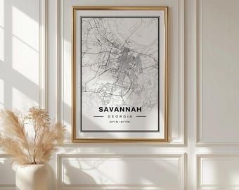 Savannah Georgia Map Art Print Poster - Georgia Travel Gift Keepsake, Savannah GA printed Wall Art Decor