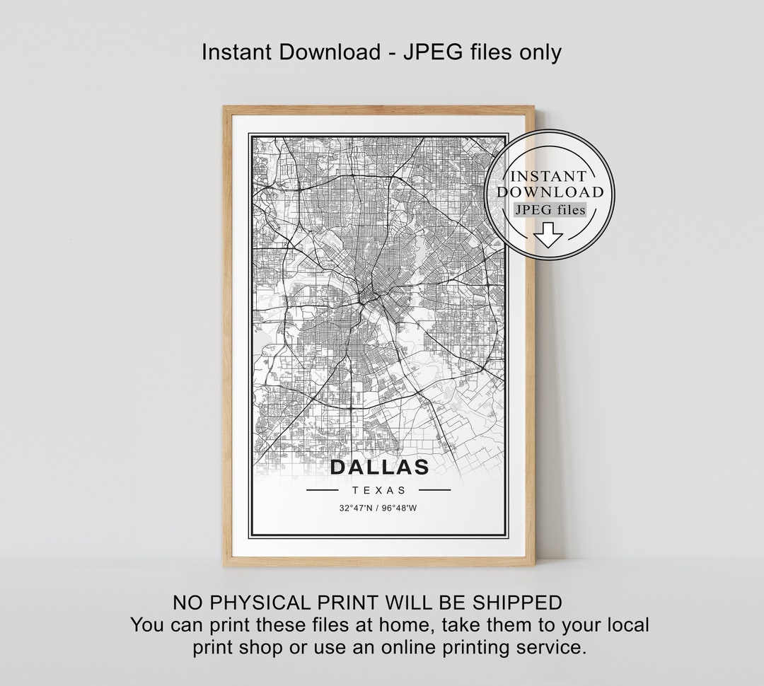 Dallas Map, Dallas Map Print, Dallas Digital Map, Dallas Map Poster ...