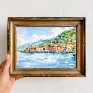 Lake Como Watercolor Print, Bellagio Italy Wall Art, Italian Landscape Painting, Travel Poster, European Town Art, Gift for Traveler