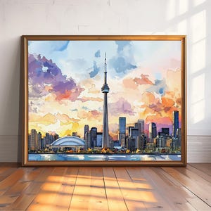Toronto Skyline Watercolor Painting - Canada Travel Art Poster - Toronto Wall Art Print - Canada Home Decor - Toronto Artwork Gift image 2