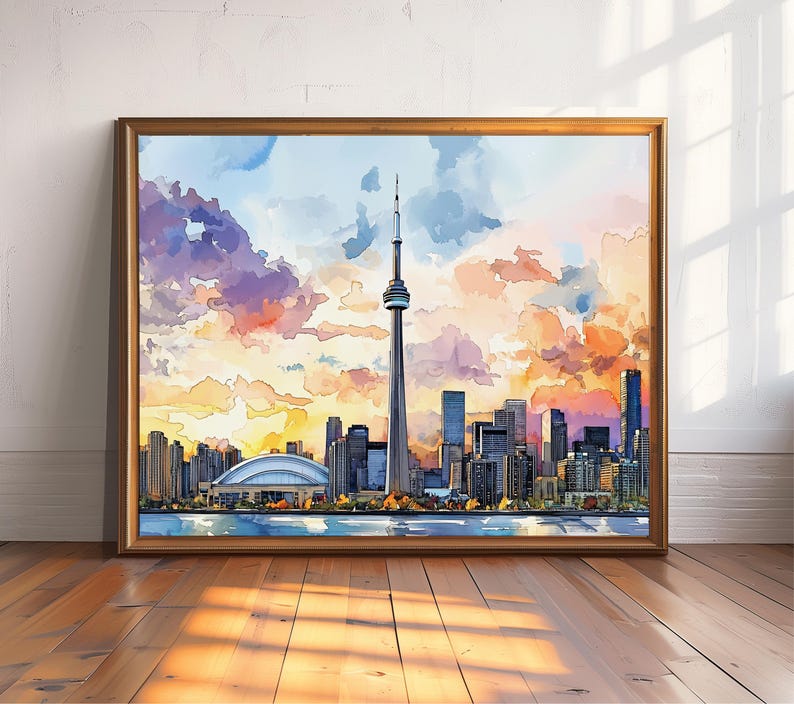 Toronto Skyline Watercolor Painting - Canada Travel Art Poster - Toronto Wall Art Print - Canada Home Decor - Toronto Artwork Gift image 2