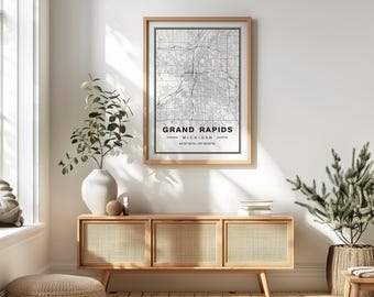 Grand Rapids Michigan Map Art Print - Modern Wall Art Decor - Cityscape Travel Poster