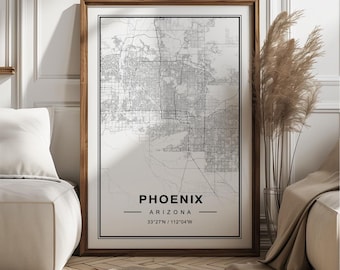 Phoenix Map Art Print Poster - Phoenix Arizona Travel Wall Art Decor, Phoenix AZ Street Map Unique Gift