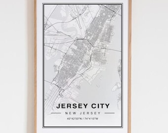 Jersey City New Jersey Map Art Print Poster - New Jersey Travel Gift Keepsake, Jersey City NJ printed Wall Art Decor