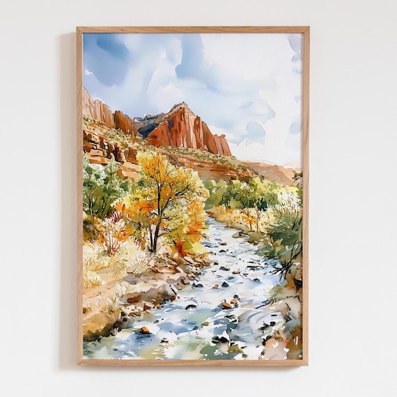 Zion National Park Watercolor Art Print, Zion Travel Art Poster, USA Wall Decor Gift