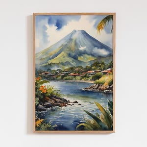 Costa Rica Arenal Watercolor Painting - Arenal Volcano Travel Poster - Costa Rica Art Print - Volcano Wall Decor - Tropical Travel Art