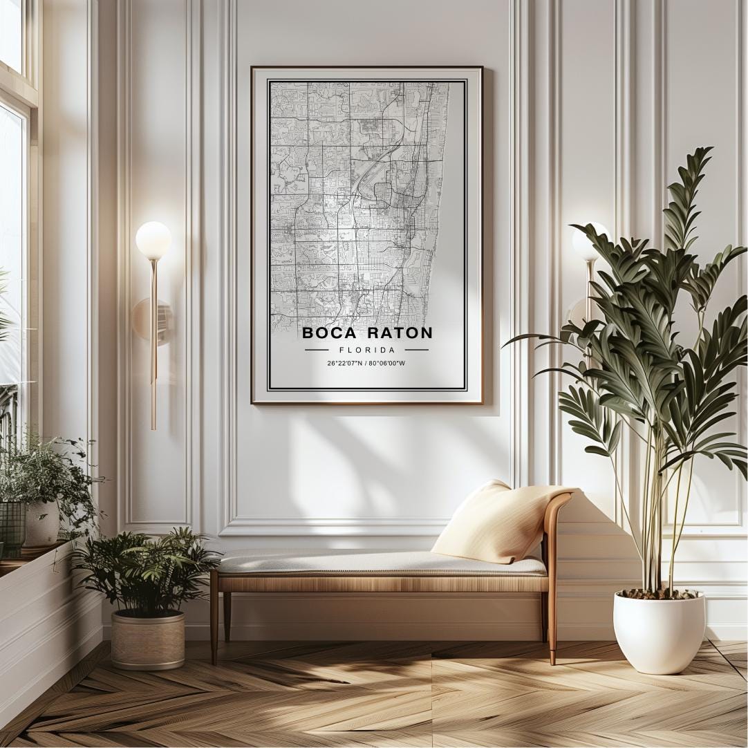 Boca Raton Florida Map Art Print Poster - Florida Travel Gift Keepsake ...