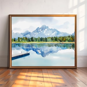 Colter Bay Aquarell Druck, Grand Teton Mountain Lake Kunst, Natur Landschaft Wanddekor, Malerei, Outdoorsy Geschenkidee