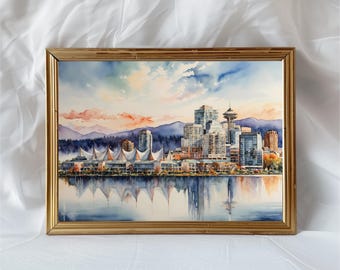 バンクーバー カナダ ウォールアート 都市景観 水彩画 デジタル