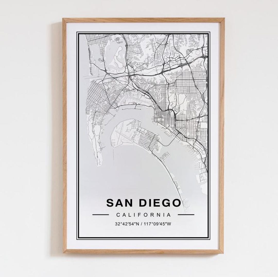 San Diego Map Art Print Poster - San Diego California Travel Wall Art ...
