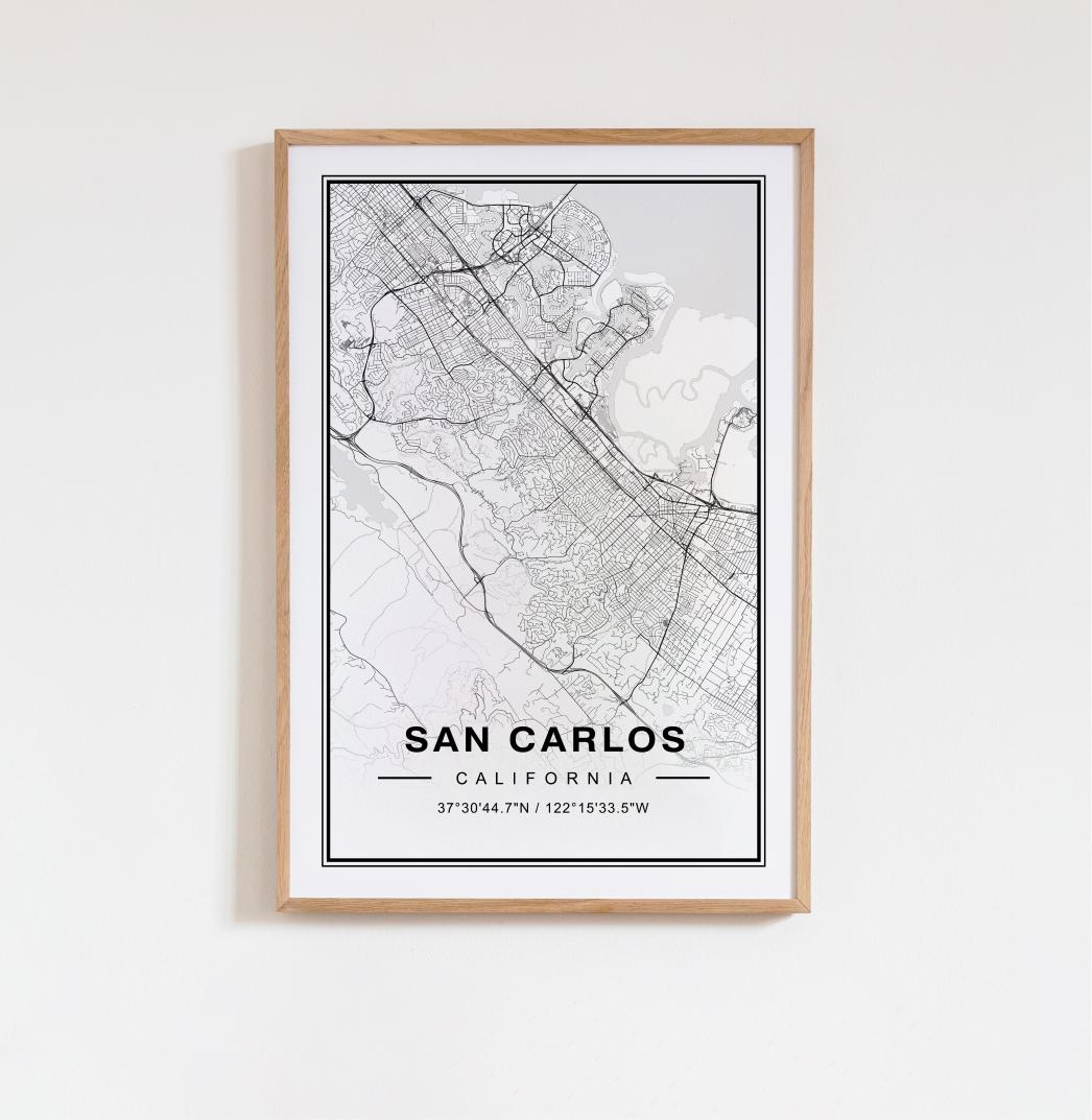 San Carlos California Map Art Print Poster - California Travel Gift ...