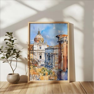 Roman Forum Watercolor Art Print, Ancient Rome Painting, Italian Architecture Wall Decor, Pastel Cityscape Travel Artwork