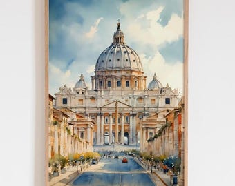 Petersdom Rom Italien Aquarell Kunstdruck Poster - Vaseline Reise Wand Kunst Dekor, Rom Italien Einzigartiges Reisegeschenk