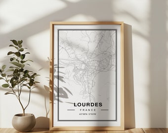 Lourdes, France, carte, impression d'art, affiche, décoration murale intérieure