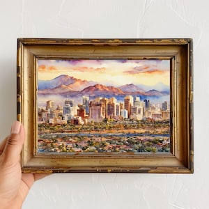 Phoenix Arizona Travel Print - Skyline Art Poster - Watercolor Phoenix Wall Art - Anniversary Gift - Arizona Travel Decor