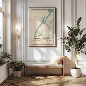 Hood Canal Washington vintage kaart Art Print poster - Washington reiscadeau aandenken, Hood Canal afgedrukt Wall Art Decor