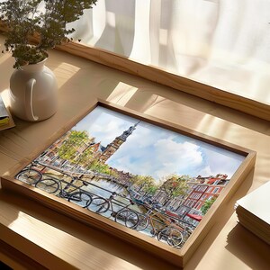 Amsterdam Watercolor Cityscape Print, Netherlands Travel Poster, Amsterdam Skyline Art, Dutch Wall Decor, Watercolor Amsterdam Painting image 4
