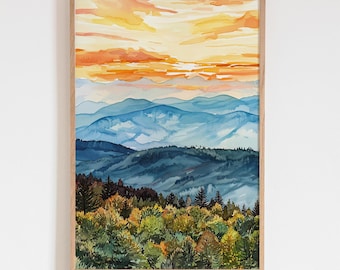 Great Smoky Mountains National Park aquarel art print poster - reizen muurkunst, kerstcadeau, huwelijkscadeau, decor nationaal park