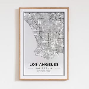 Los Angeles Map Art Print Poster - Kalifornien Reise Wand Kunst Dekor, LA Straßenkarte, Einzigartiges Los Angeles Reisegeschenk