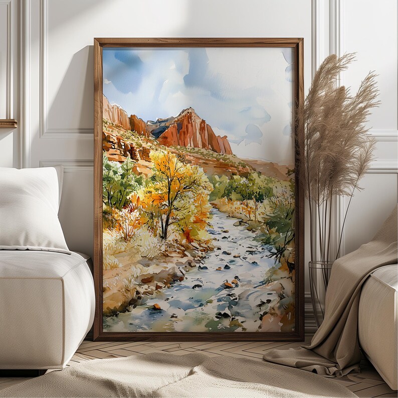 Zion National Park aquarel Art Print, Zion Travel Art Poster, VS muurdecoratie cadeau afbeelding 5