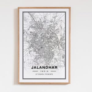 ジャランダル インド地図 アートプリント ポスター - インド旅行ギフト記念品、ジャランダル プリント ウォールアート デコレーション