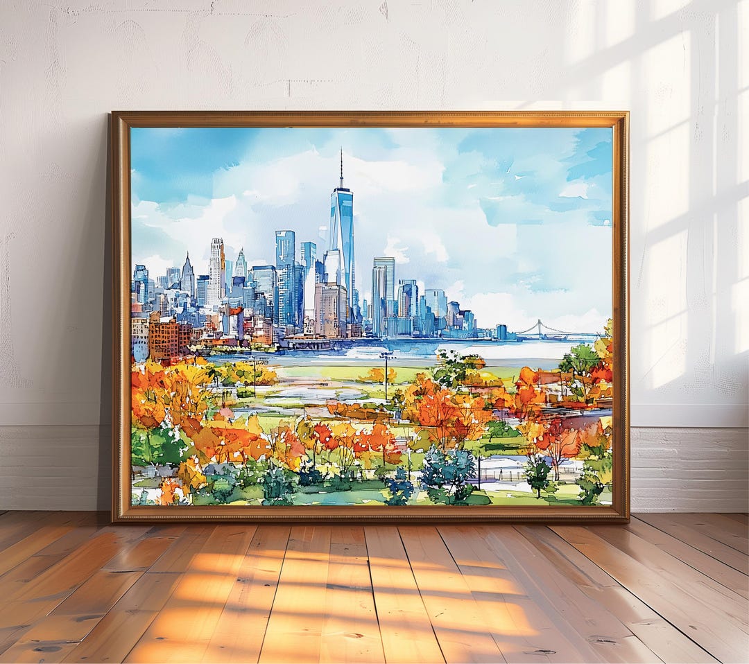 New York City Skyline Watercolor Print, Autumn Park Wall Art, NYC ...