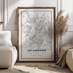 Póster con impresión artística del mapa de Jalandhar, India: recuerdo de viaje a la India, decoración de pared con impresión de Jalandhar