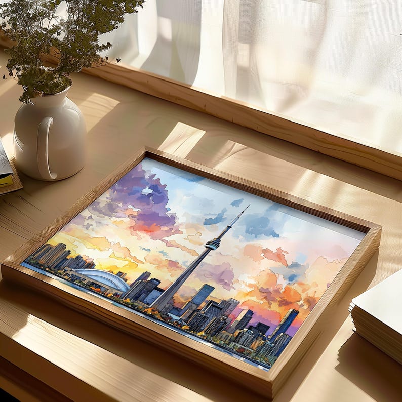 Toronto Skyline Watercolor Painting - Canada Travel Art Poster - Toronto Wall Art Print - Canada Home Decor - Toronto Artwork Gift image 4