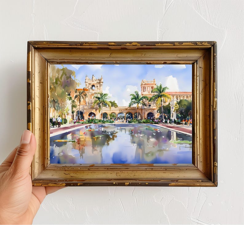 Balboa Park Watercolor Art Print, San Diego Wall Decor, Botanical Garden Poster, Palace of Fine Arts Painting, California Gift Idea image 1