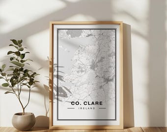 Comté de Clare Irlande carte Art Print Poster - Irlande voyage cadeau souvenir, comté de Clare imprimé art mural